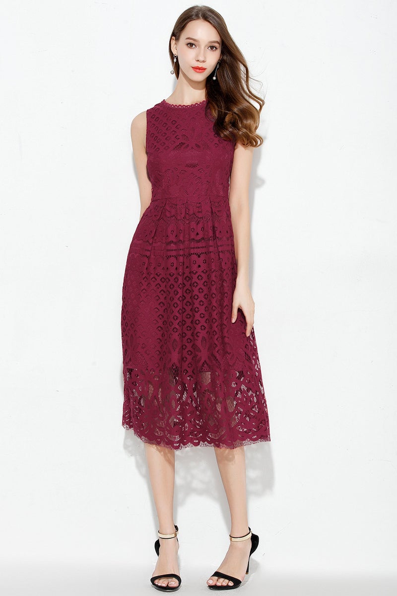 VEIISAR Womens Fashion Sleeveless Lace Fit Flare Elegant Cocktail Party Dress (XX-Large, Red Wine) - Image 5